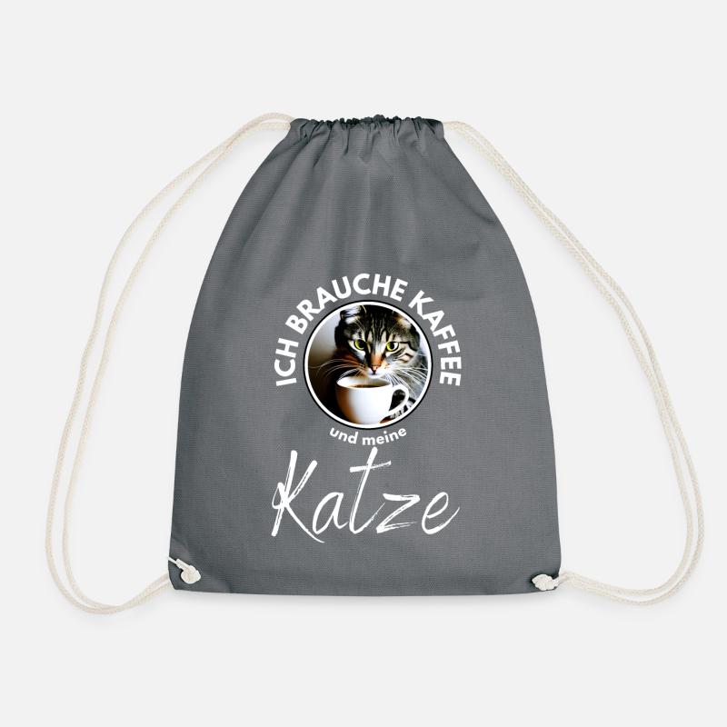Katze Katzen Kaffee - Turnbeutel - Grau