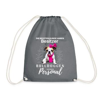 Bulldogge Bulldog Bulldoggen Mama Papa - Turnbeutel - Grau - Vorne