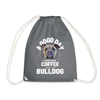 A GOOD DAY STARTS with Coffee & Bulldog - Drawstring Bag - grey - Front