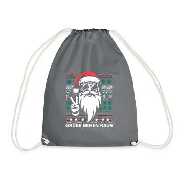 cooler Weihnachtsmann - Turnbeutel - Grau - Vorne
