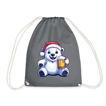 Polar Bear Christmas Beer Funny - Drawstring Bag - grey - Front