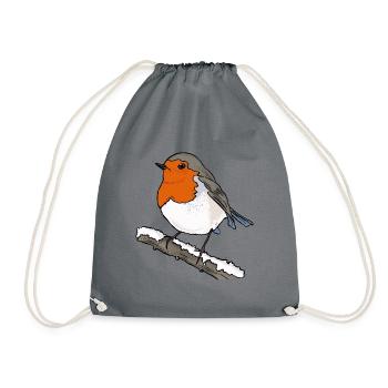 Robin on branch - Drawstring Bag - grey - Front