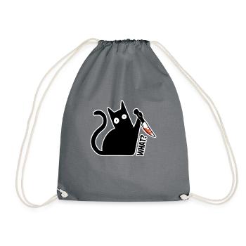 Cat What? funny black cat with knife - Drawstring Bag - grey - Front