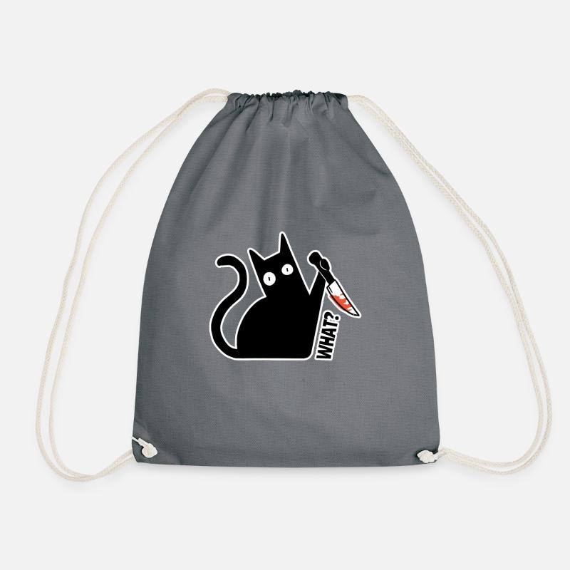 Cat What? lustige schwarze Katze mit Messer - Turnbeutel - Grau