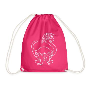 Dinosaur baby on the skateboard skating! - Drawstring Bag - fuchsia - Front