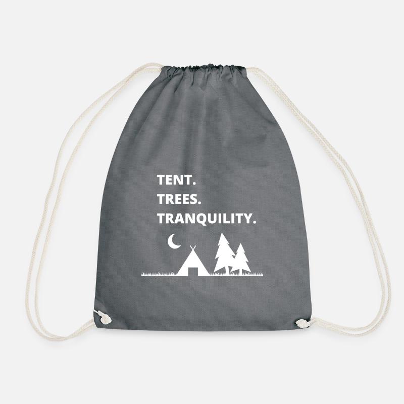 Tent, Trees, Tranquility - Drawstring Bag - grey