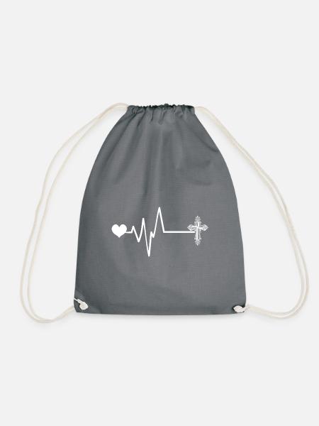Kreuz Puls Herz Liebe Christentum - Turnbeutel - Grau