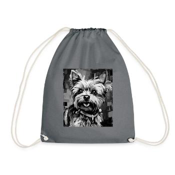 Yorkshire Terrier Hund Porträt - Turnbeutel - Grau - Vorne