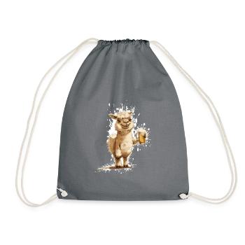 Alpaca Llama Beer Funny - Drawstring Bag - grey - Front
