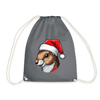 Squirrel Christmas Animal Head - Drawstring Bag - grey - Front