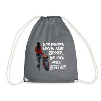 Motorradfahreriin Bikergirl - Turnbeutel - Grau - Vorne