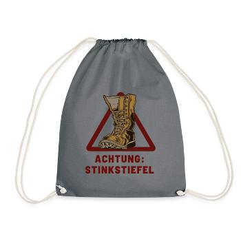 Achtung Stinkstiefel schwarzer Humor - Turnbeutel - Grau - Vorne