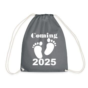 Bébé arrive en 2025, future maman en 2025, pieds de bébé - Sac de sport léger - gris - Devant