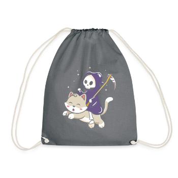 Halloween Katze Hexe - Turnbeutel - Grau - Vorne