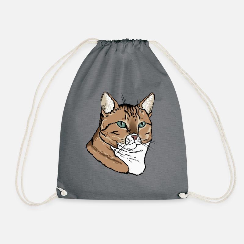 Cat Head Tabby - Drawstring Bag - grey