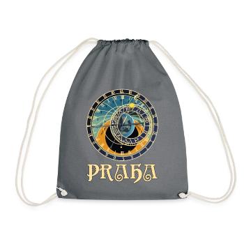 Pražský orloj. Prague Praha Astronomical Clock. - Drawstring Bag - grey - Front