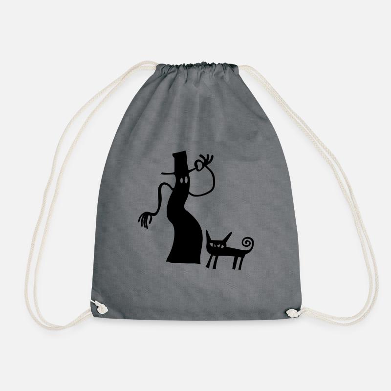 Hexe Katze Halloween Geschenk gruselig Silhouette - Turnbeutel - Grau