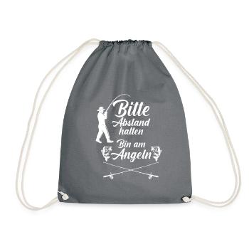 Bitte abstand halten am Angeln Geschenk Angel - Turnbeutel - Grau - Vorne