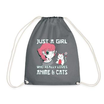 Just A Girl Who Loves Anime and Cats. Otaku Girl - Drawstring Bag - grey - Front