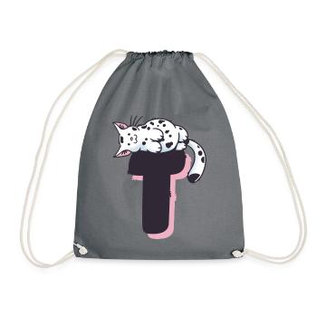 Katze Buchstabe T - Turnbeutel - Grau - Vorne