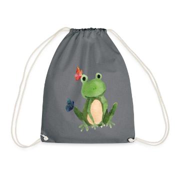 Der Frosch und die Schmetterlinge - Turnbeutel - Grau - Vorne