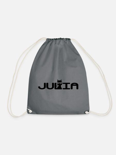 Julia with a black cat - Drawstring Bag - grey