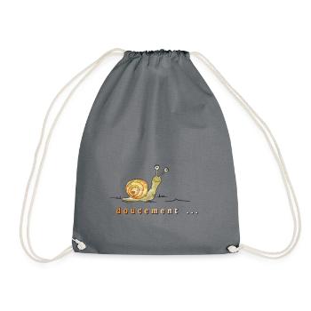 doucement, snail, slow - Drawstring Bag - grey - Front