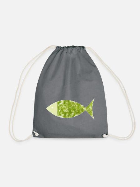 Fisch Ichthys Naturdruck Angeln Jesusfisch - Turnbeutel - Grau