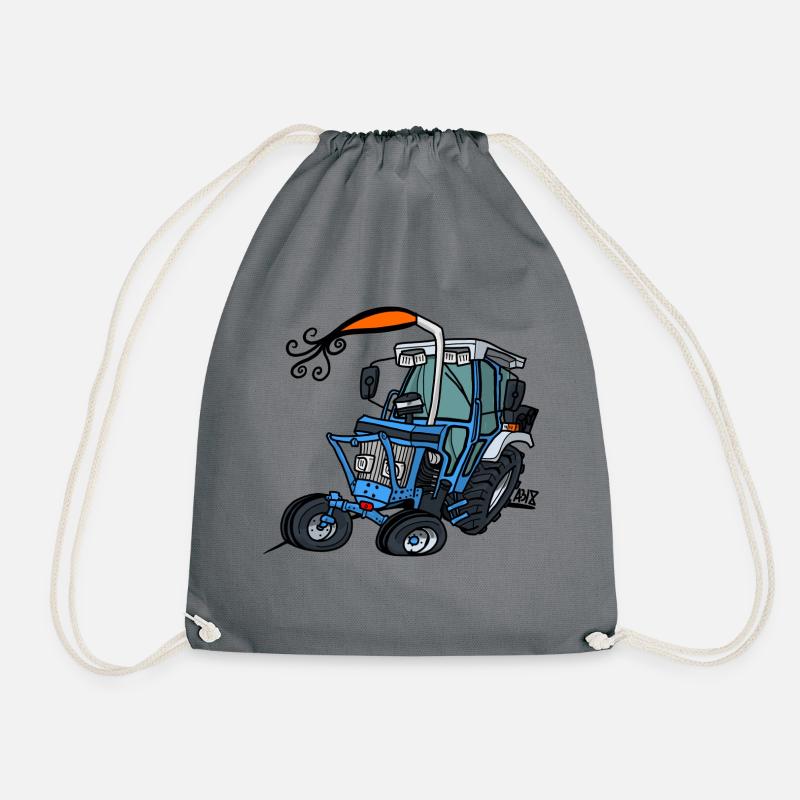 0764 blauer Traktor - Turnbeutel - Grau