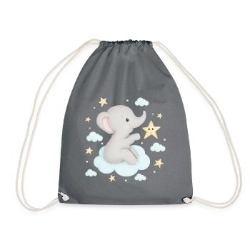 sweet elephant on cloud with stars - Drawstring Bag - grey - Front