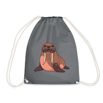 Walrus Sea Animal Manatee - Drawstring Bag - grey - Front