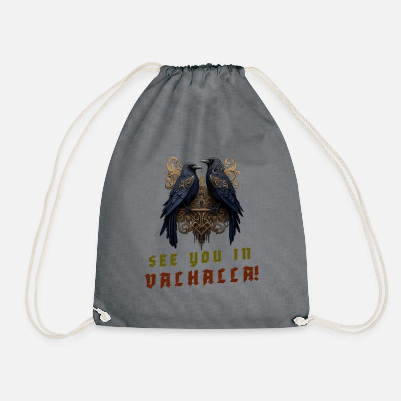 Die Raben Hugin und Munin „See you in Valhalla!“ - Turnbeutel - Grau