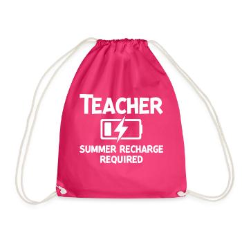 Teacher Summer Recharge Required - Drawstring Bag - fuchsia - Front