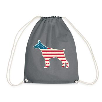4th of July Doberman American Flag Dog USA - Drawstring Bag - grey - Front