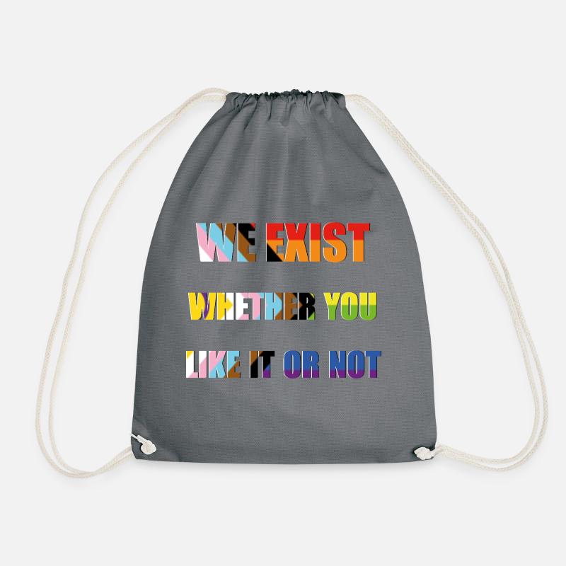 We Exist - Progress Pride Flag - Drawstring Bag - grey