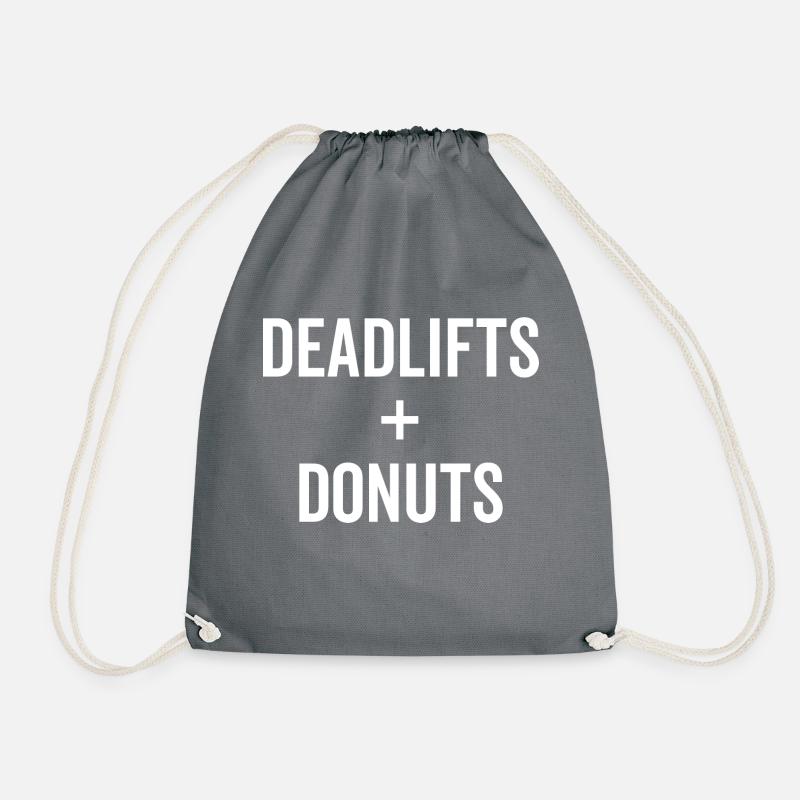 Deadlifts + Donuts - Drawstring Bag - grey