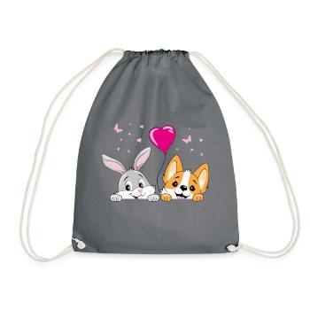 Lapin souriant et chien corgi avec ballon - Sac de sport léger - gris - Devant