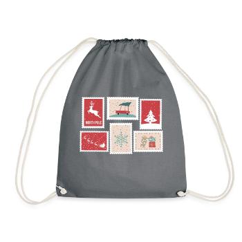 Weihnachts Breifmarken | Geschenk Idee - Turnbeutel - Grau - Vorne