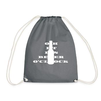 Oh it is beer o clock - Drawstring Bag - grey - Front