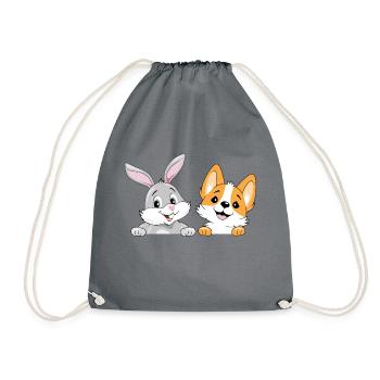 Lapin souriant et chien corgi - Sac de sport léger - gris - Devant