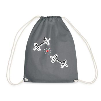Fitness Hanteln - mit rotem Herz - i love - Turnbeutel - Grau - Vorne