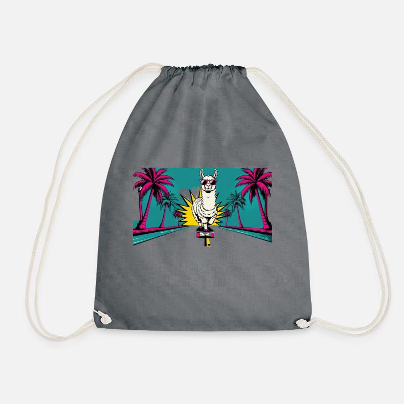 Llama on skateboard - Drawstring Bag - grey
