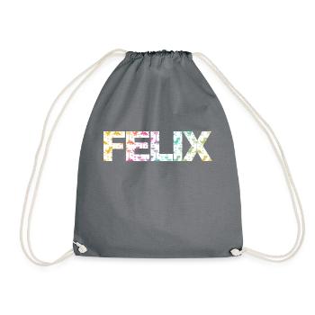 Felix - Schöner Jungen Name mit bunten Dinos - Turnbeutel - Grau - Vorne