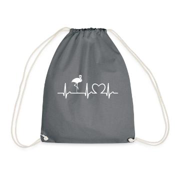 ECG curve - heart curve - pulse - flamingo - nature - Drawstring Bag - grey - Front