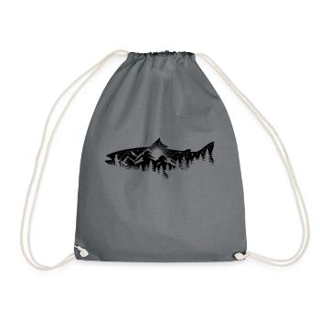 Silhouette truite - pêcheur avec paysage - Sac de sport léger - gris - Devant