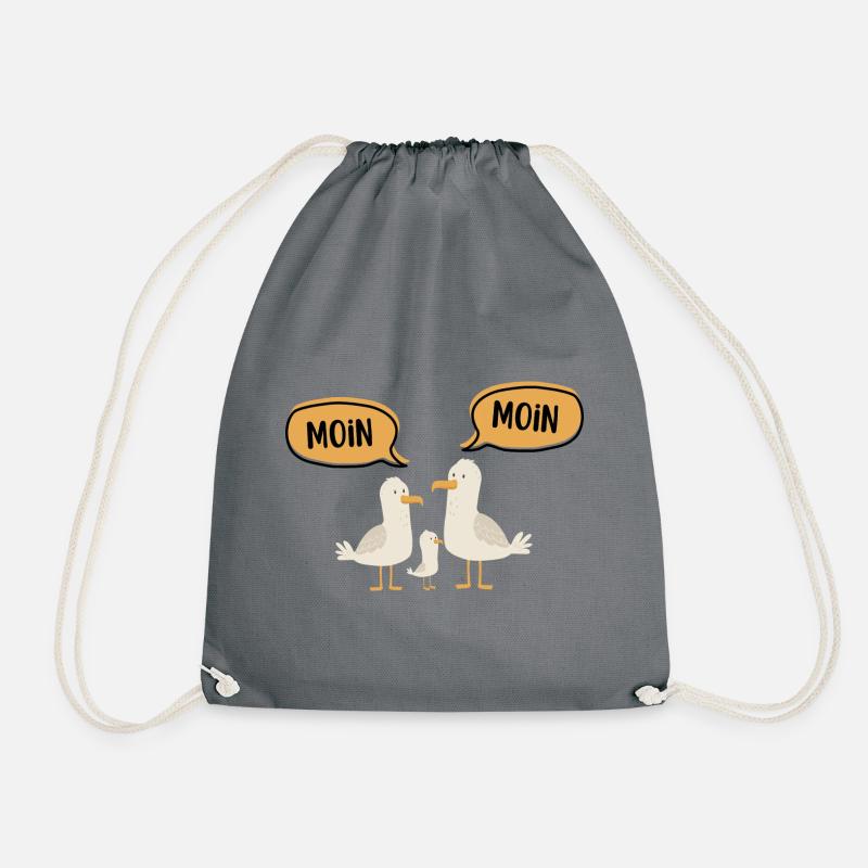 Moin Begrüßung lustiges Möwen Design - Turnbeutel - Grau