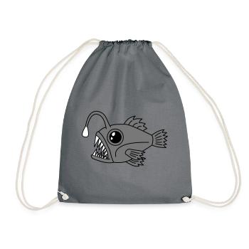 Fisch Laternenfisch Anglerfisch Tiefsee Motiv - Turnbeutel - Grau - Vorne