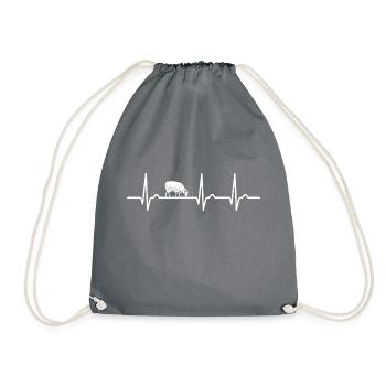 ECG Curve - Heart Curve - Pulse - Sheep - Wool - Drawstring Bag - grey - Front