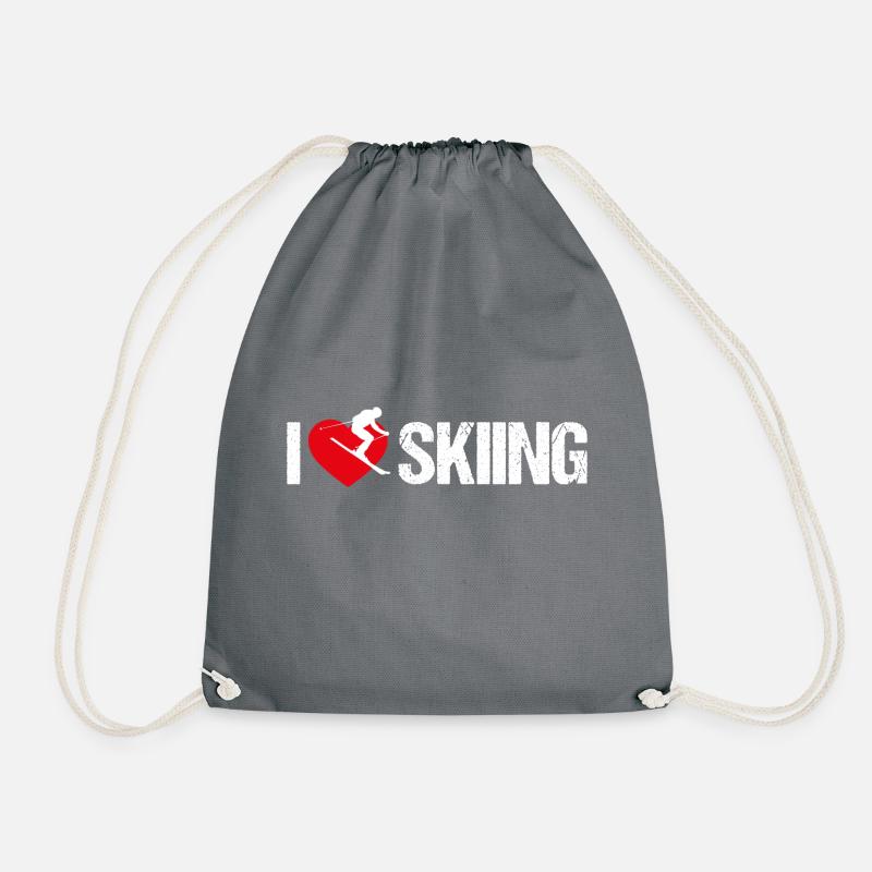 I love skiing - Drawstring Bag - grey
