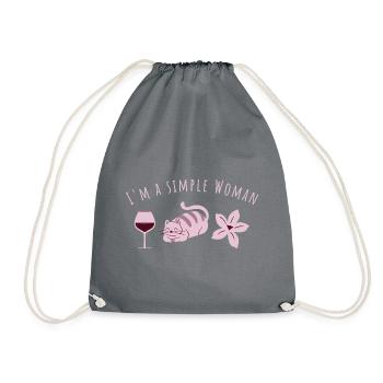 I'm a simple Woman| Wein Katze Blume Geschenk Frau - Turnbeutel - Grau - Vorne
